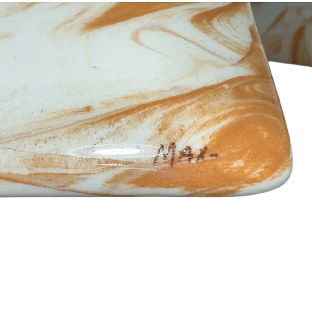 Vintage Jewelry Box Trinket  Handmade 5x4 Signed Smooth Clay 5x4x2 Swirl